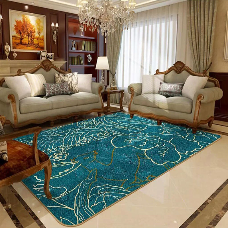 Formal Living Room Rug Multi Color Plant Print Indoor Rug Polypropylene Anti-Slip Backing Pet Friendly Carpet