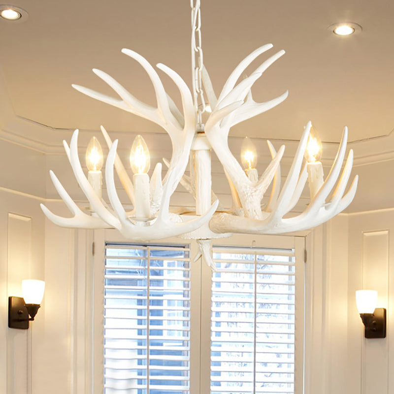 4/6/9 Lights Chandelier Lighting Fixture Rural Candle Resin Ceiling Suspension Lamp in White for Restaurant