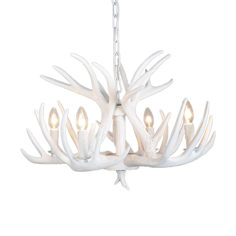 4/6/9 Lights Chandelier Lighting Fixture Rural Candle Resin Ceiling Suspension Lamp in White for Restaurant