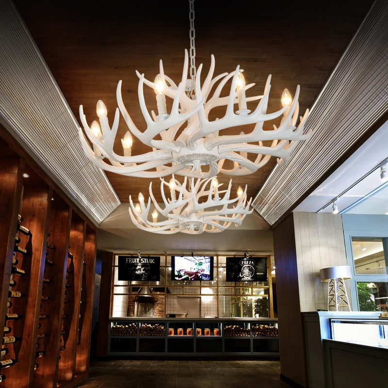 4/6/9 Lights Chandelier Lighting Fixture Rural Candle Resin Ceiling Suspension Lamp in White for Restaurant