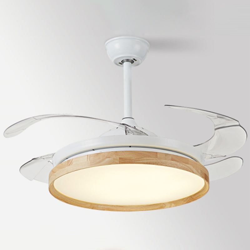 3 Klingen runde Deckenventilator Lampe Nordische Acryl -Esszimmer LED -Halbmontage -Beleuchtung in Holz