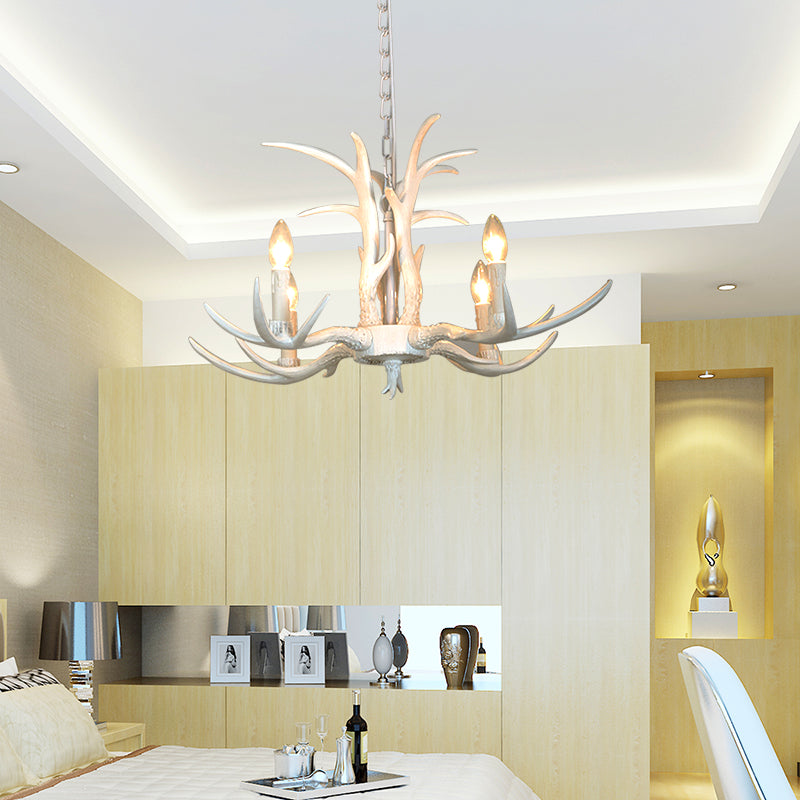 White Candle Shape Pendant Chandelier Rustic Resin 4/6/8-Head Bedroom Hanging Ceiling Light