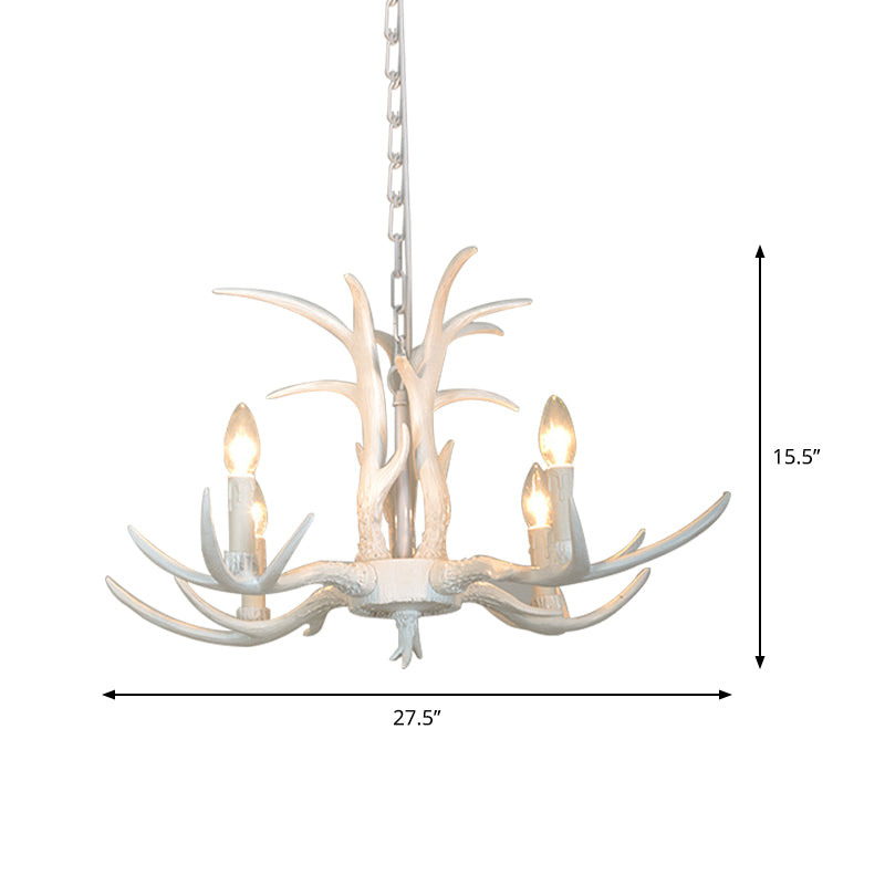 White Candle Shape Pendant Chandelier Rustic Resin 4/6/8-Head Bedroom Hanging Ceiling Light