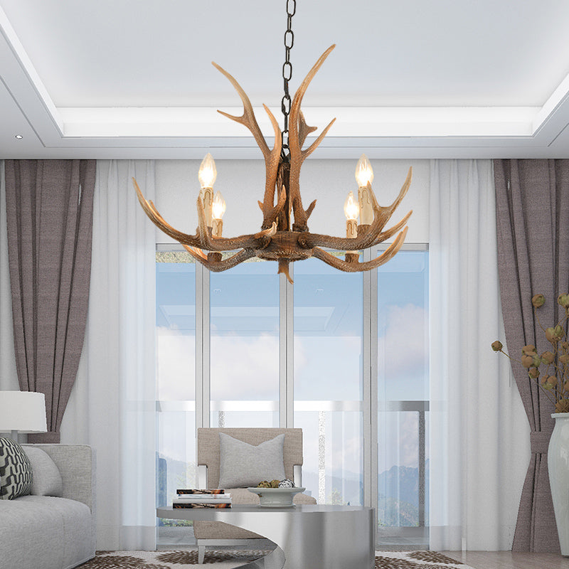 Resin Brown Hanging Chandelier Candelabra 4/6/8-Bulb Traditional Suspension Light for Living Room