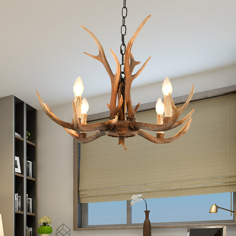 Resin Brown Hanging Chandelier Candelabra 4/6/8-Bulb Traditional Suspension Light for Living Room