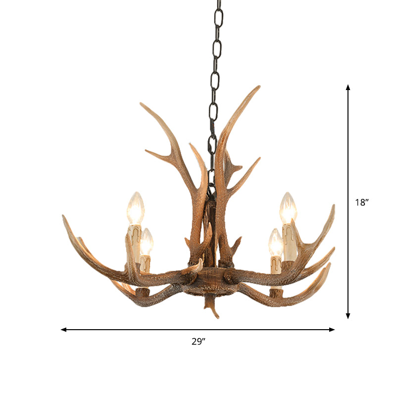Resin Brown Hanging Chandelier Candelabra 4/6/8-Bulb Traditional Suspension Light for Living Room
