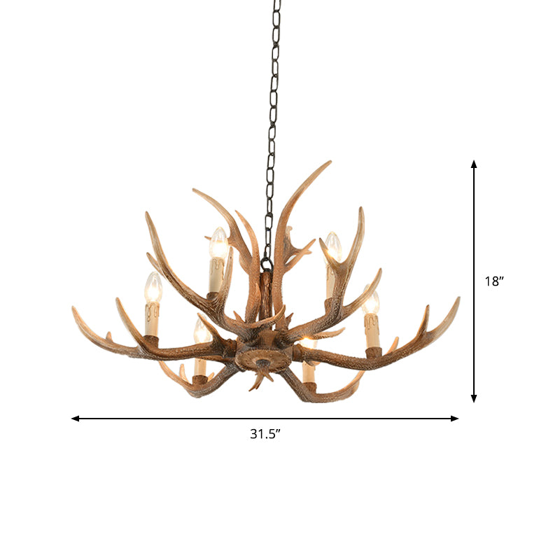 Resin Brown Hanging Chandelier Candelabra 4/6/8-Bulb Traditional Suspension Light for Living Room