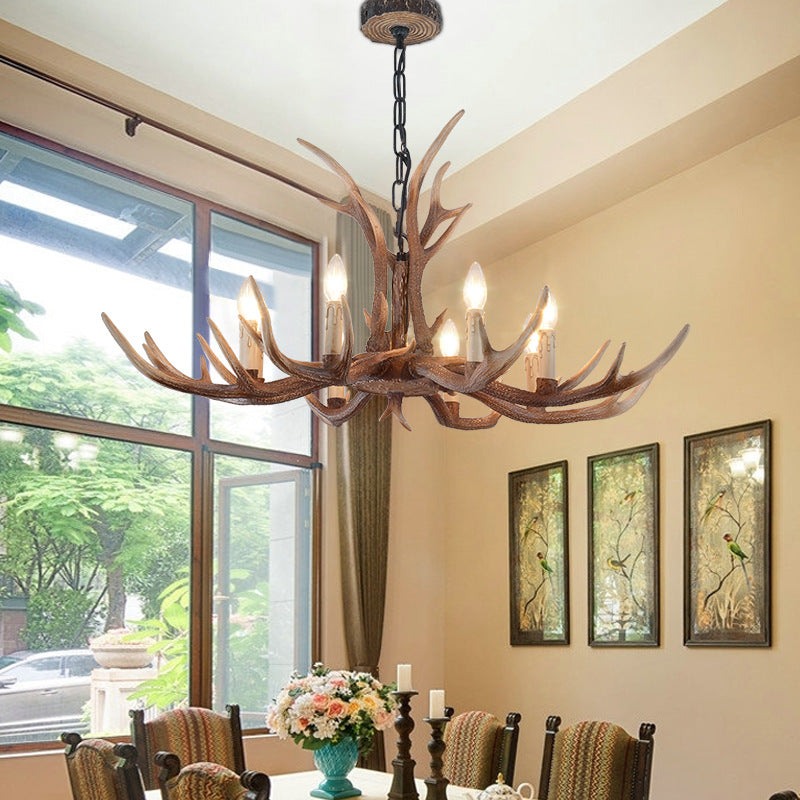 Resin Brown Hanging Chandelier Candelabra 4/6/8-Bulb Traditional Suspension Light for Living Room