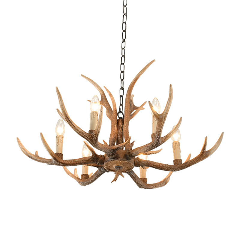 Resin Brown Hanging Chandelier Candelabra 4/6/8-Bulb Traditional Suspension Light for Living Room