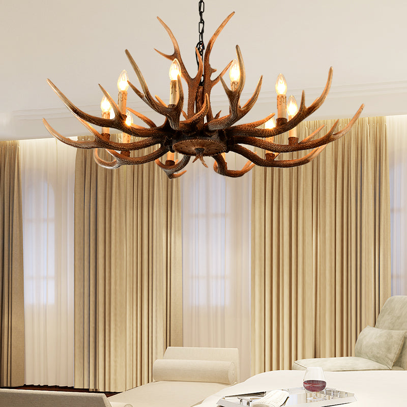 Resin Brown Hanging Chandelier Candelabra 4/6/8-Bulb Traditional Suspension Light for Living Room