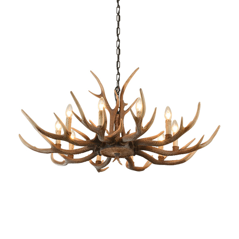 Resin Brown Hanging Chandelier Candelabra 4/6/8-Bulb Traditional Suspension Light for Living Room
