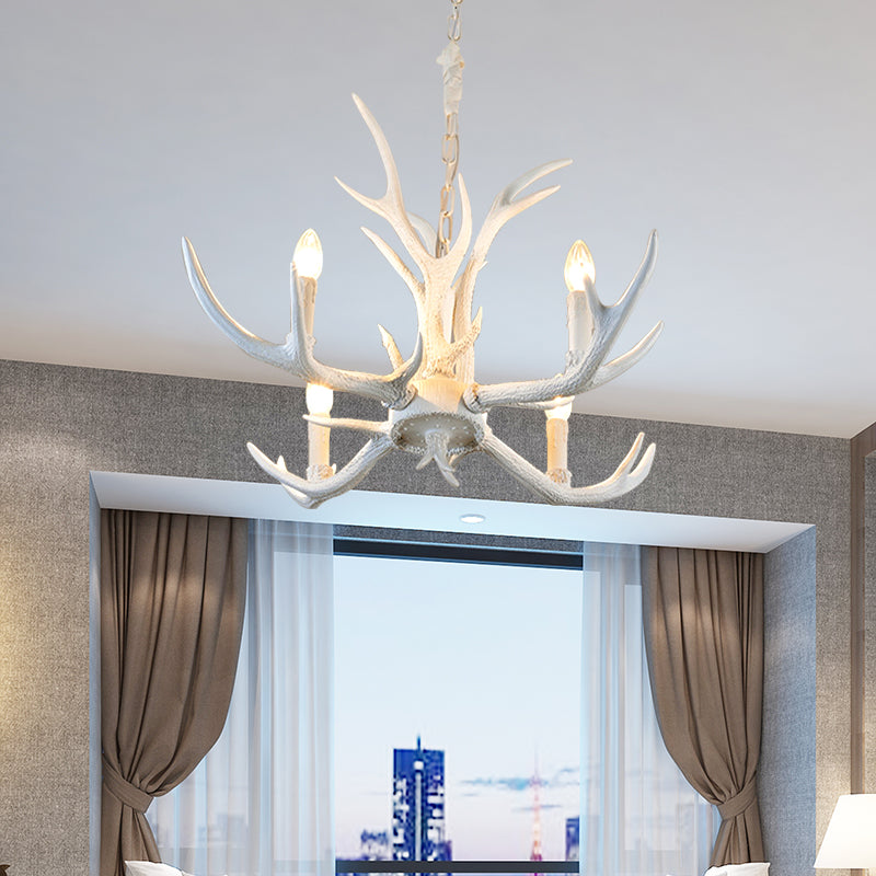 Rustic Candle Hanging Pendant 4/6/8-Light Resin Ceiling Chandelier in White for Bedroom