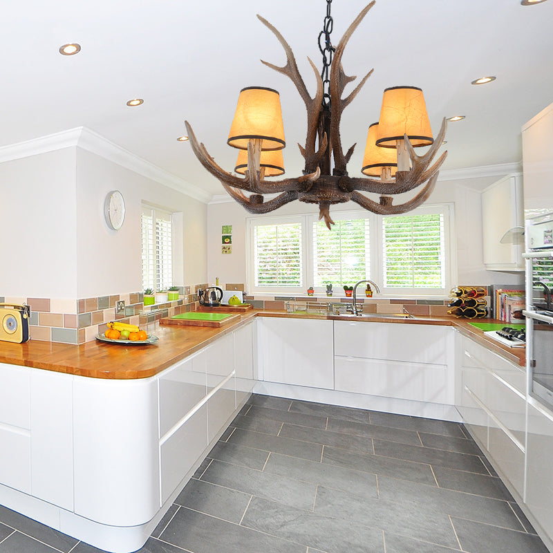 4/6/8-Light Conical Chandelier Light Traditional Brown Resin Suspension Pendant for Kitchen Island