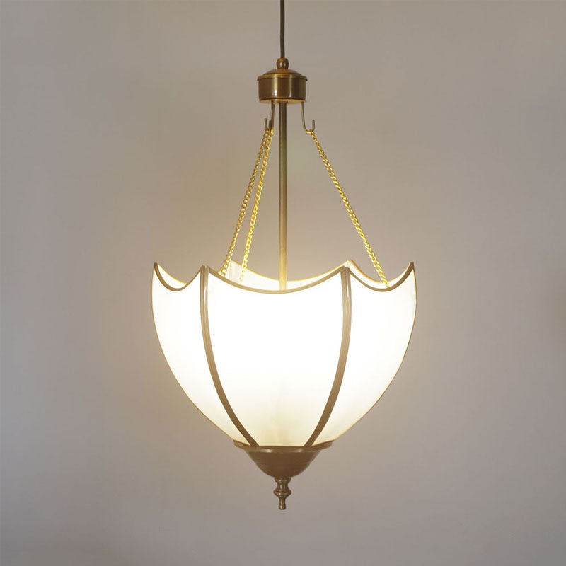 Brass Dome Chandelier Lamp Retro 5 Heads White Glass Ceiling Pendant Light for Living Room