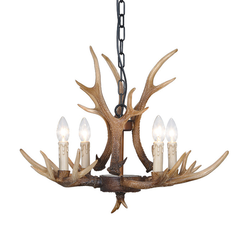 Brown 4/6/8 têtes CHANDELIER LIGHTING RUSTIC Resin Resin Candle Suspension Lampe avec bois pour salle à manger
