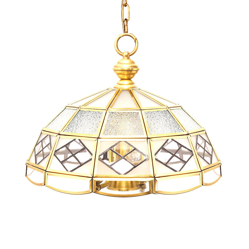 Messing Hemisphäre Kronleuchter kolonialer Frostglas 4 Lampenleuchte Anhängerleuchte für Wohnzimmer