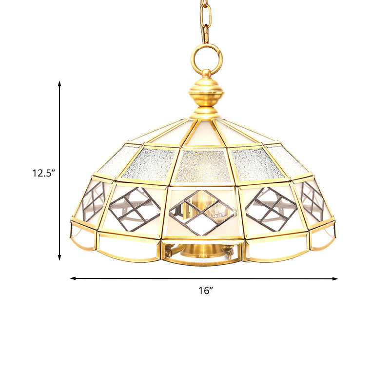 Brass Hemisphere Chandelier Colonial Frosted Glass 4 Bulbs Pendant Light Fixture for Living Room