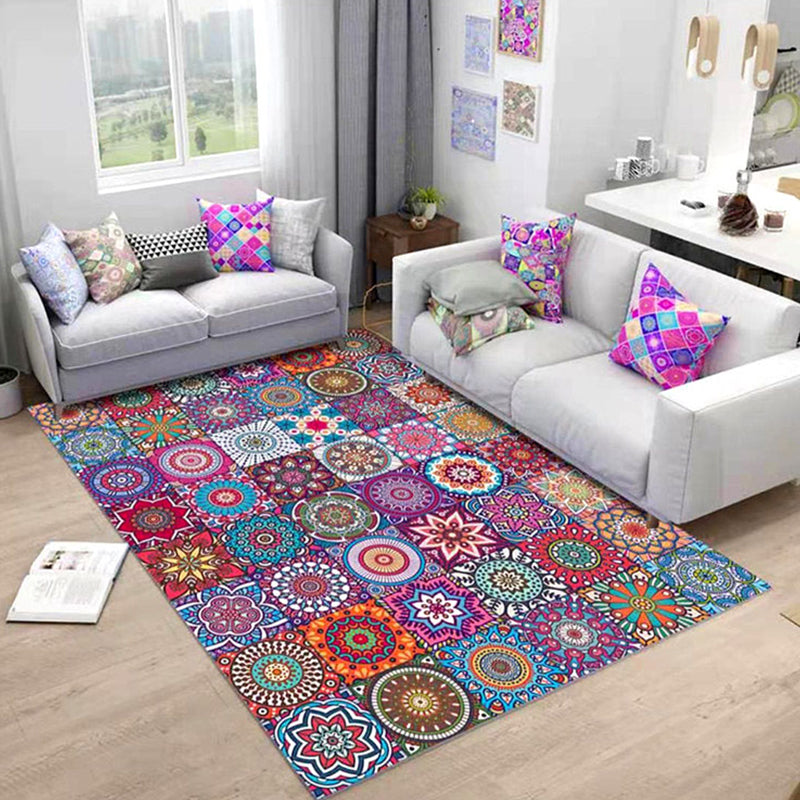 Oosterse bloemenprint Tapijt Multi-kleuren Katoen Blend Area Tapijt Non-slip achteruitgang Huisdiervriendelijk binnen Tapijt voor woonkamer
