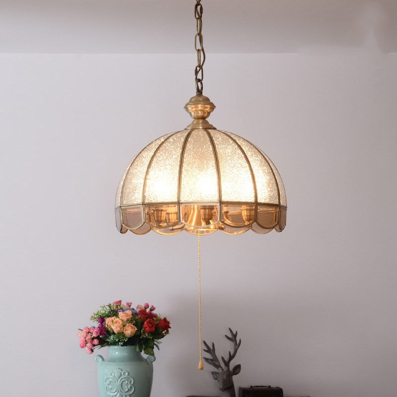 Koepel matglas hangende kroonluchter retro 6 koppen koperen plafond hanglamp voor eetkamer