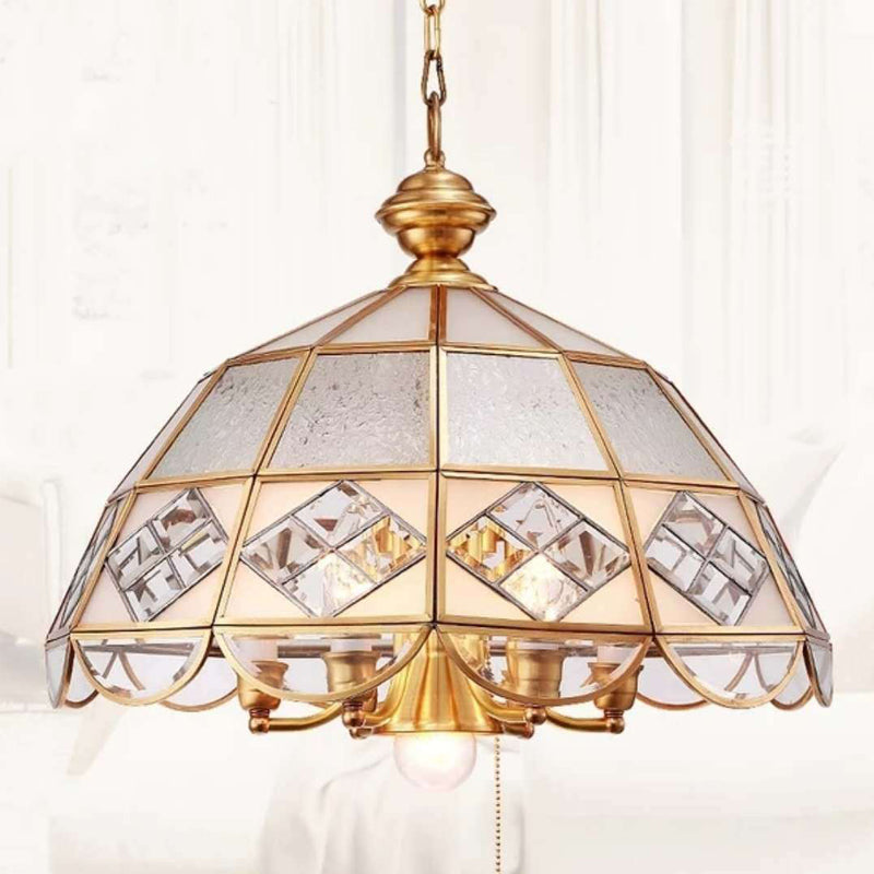Dome Pendant Chandelier Traditional Milk Glass 7 Bulbs Brass Hanging Ceiling Light