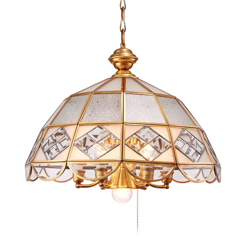 Dome Pendant Chandelier Traditional Milk Glass 7 Bulbs Brass Hanging Ceiling Light