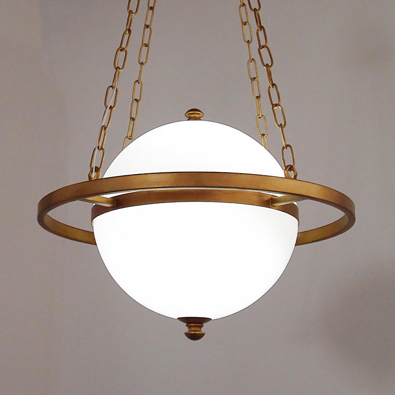Nordic Sphere Suspension Pendant Opal Glass 1 Head Hanging Light Fixture in Gold for Living Room