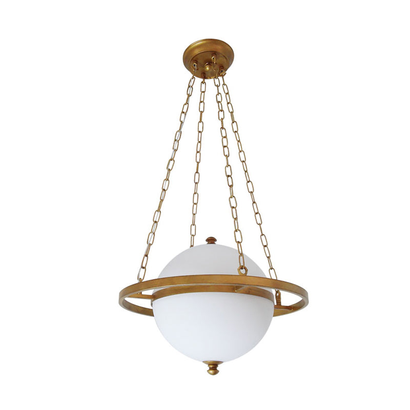 Nordic Sphere Suspension Pendant Opal Glass 1 Head Hanging Light Fixture in Gold for Living Room