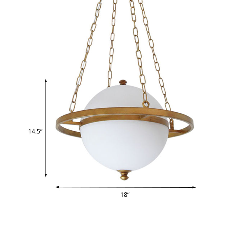 Nordic Sphere Suspension Pendant Opal Glass 1 Head Hanging Light Fixture in Gold for Living Room