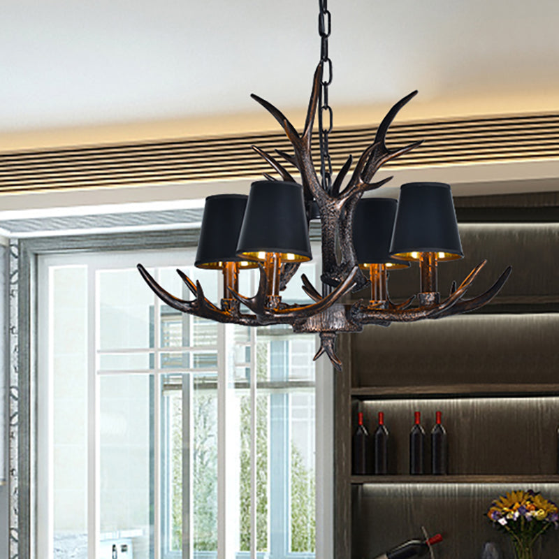 Traditional Tapered Shaped Hanging Lamp 4/6/10 Bulbs Resin Chandelier Light Fixture in Black for Restaurant
