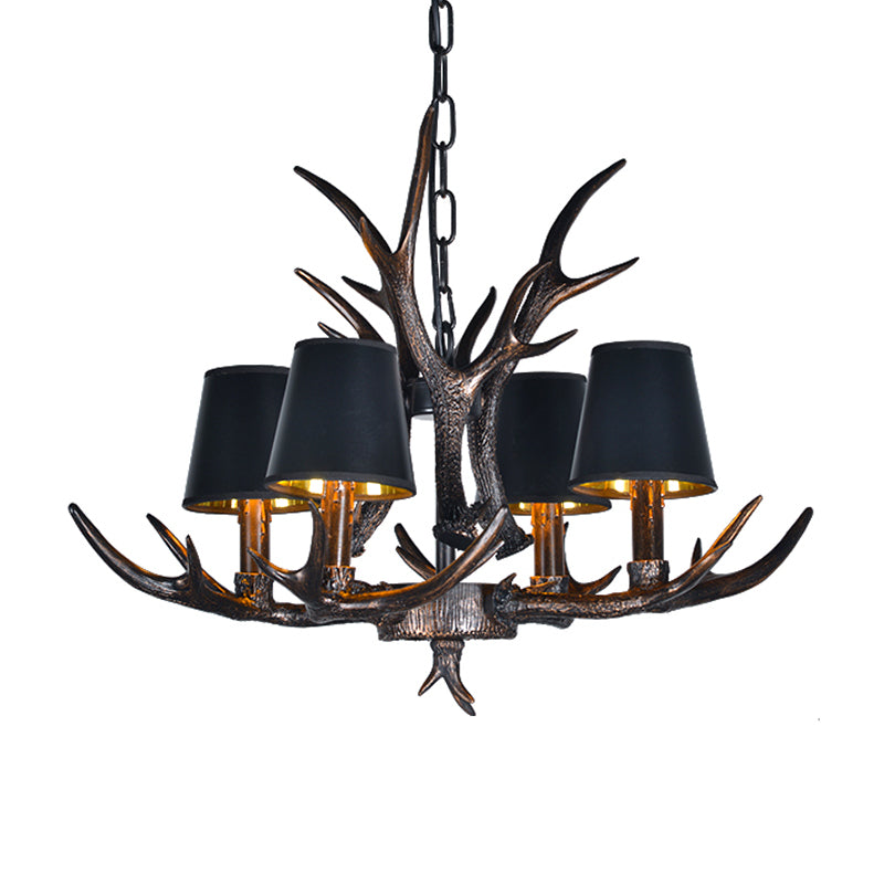 Traditional Tapered Shaped Hanging Lamp 4/6/10 Bulbs Resin Chandelier Light Fixture in Black for Restaurant