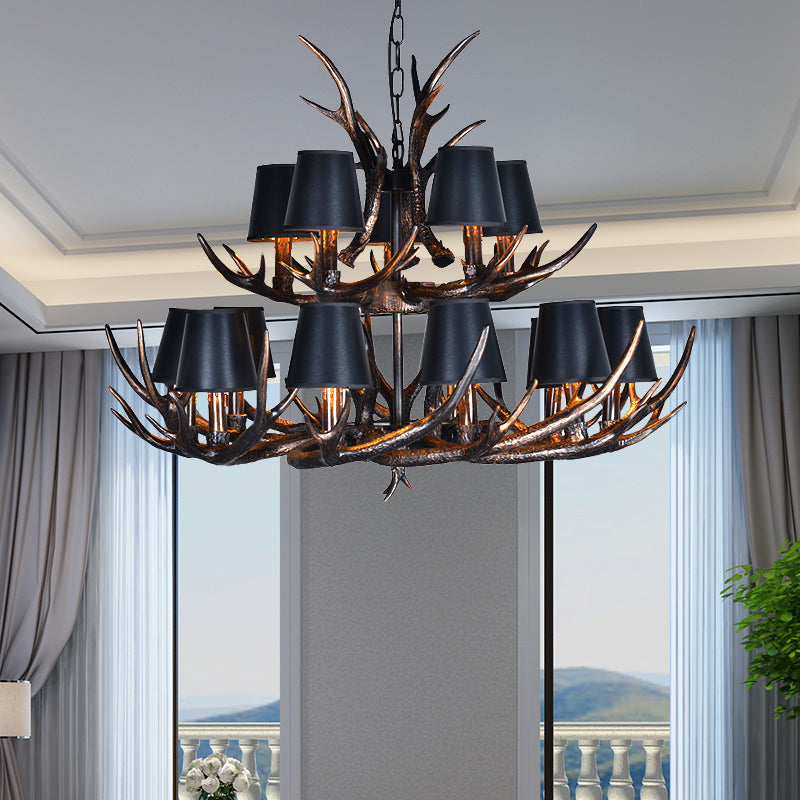 Traditionelle, sich verjüngte geformte Hanglampe 4/6/10 Lampenlampen Harz Kronleuchter Leuchte in Schwarz für das Restaurant