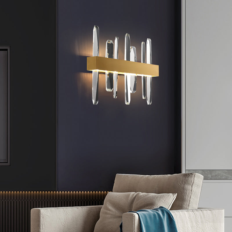 Stick Shaped Crystal Wall Lighting Minimalistic Gold Finish LED Sconce Fixture for Bedroom