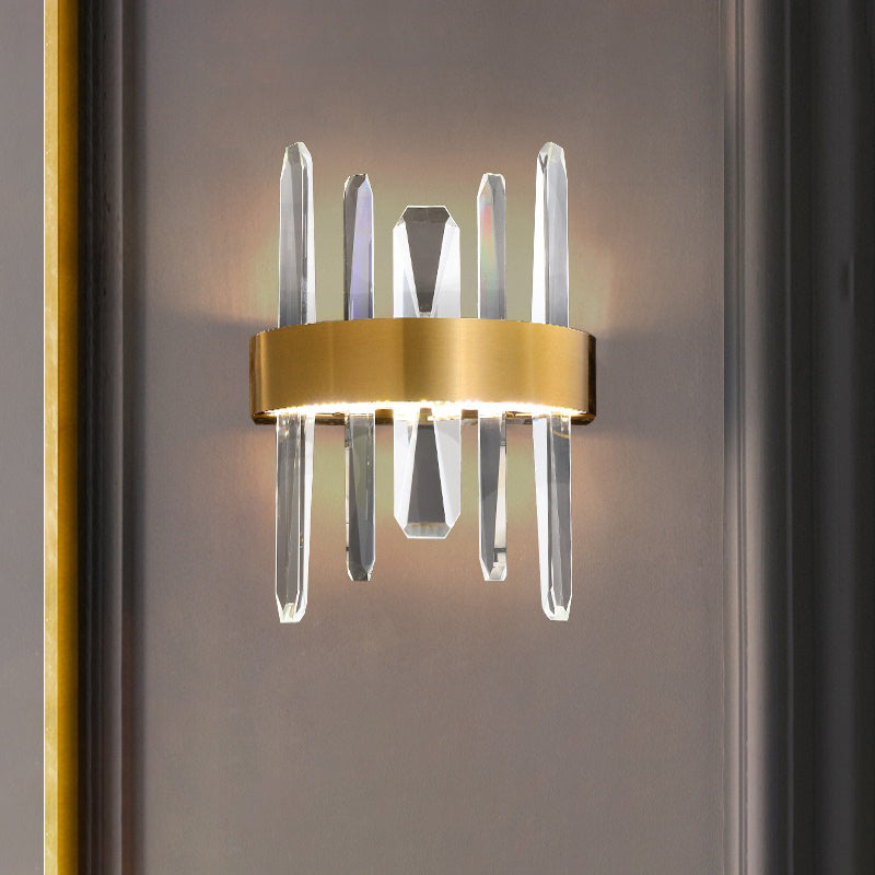 Stick Shaped Crystal Wall Lighting Minimalistic Gold Finish LED Sconce Fixture for Bedroom