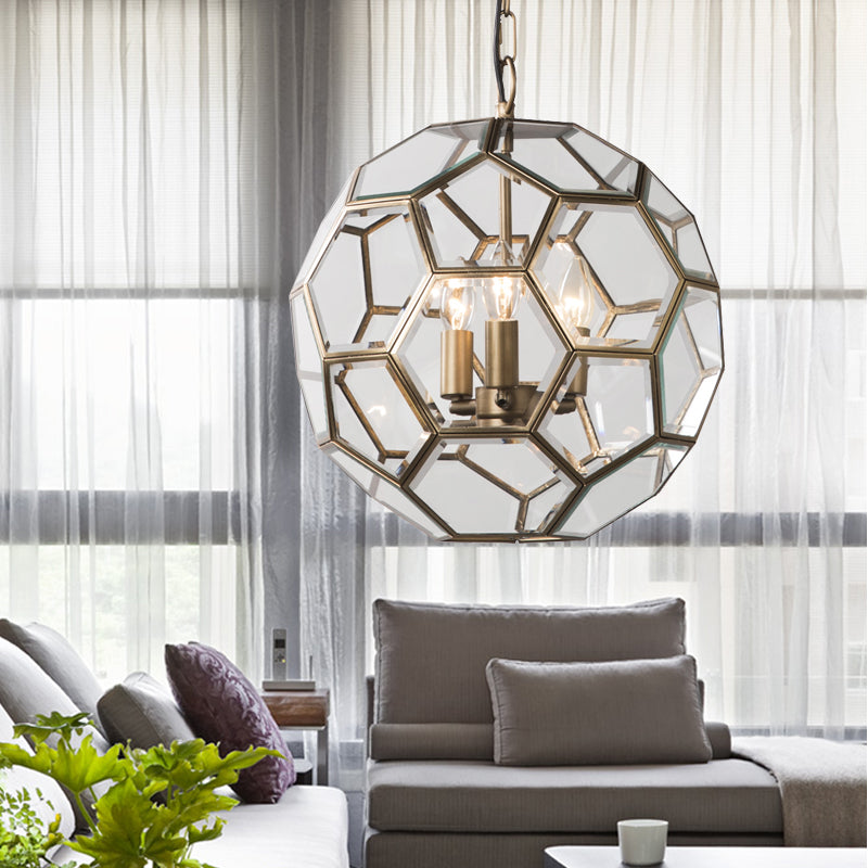 Clear Glass Ball Chandelier Lamp Minimalism 3 Heads Brass Pendant Lighting Fixture for Living Room