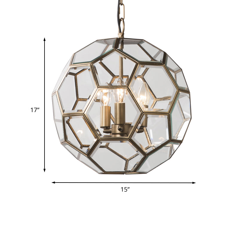 Clear Glass Ball Chandelier Lamp Minimalism 3 Heads Brass Pendant Lighting Fixture for Living Room