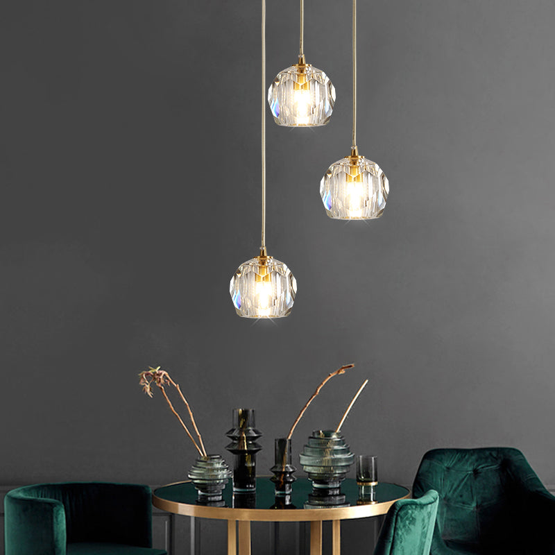Bille en cristal facette suspendue lampe minimalisme en or