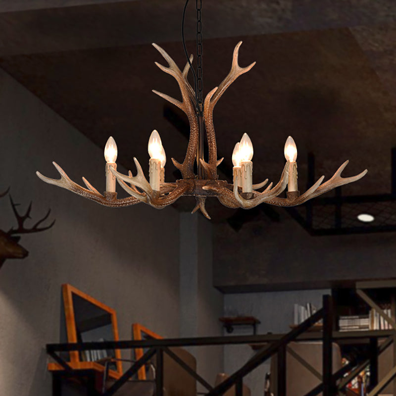 6/8 Lights Antler Ceiling Chandelier Rustic Khaki Resin Suspension Light for Restaurant