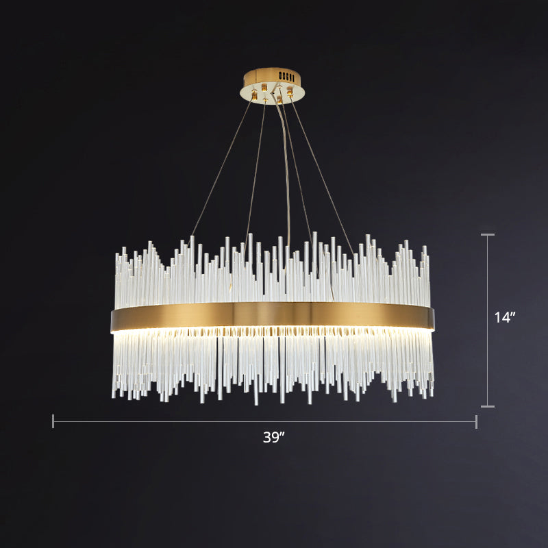 Geometric LED Chandelier Pendant Light Simplicity Fluted Glass Gold Hanging Lamp