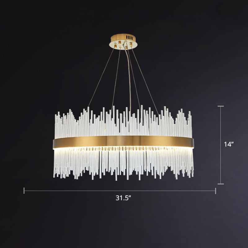 Geometric LED Chandelier Pendant Light Simplicity Fluted Glass Gold Hanging Lamp