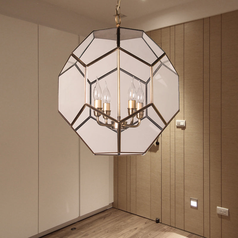 Hexagon Decke Kronleuchter Modernismus braun/ klares Glas 4 Köpfe hängende Leuchte für Schlafzimmer