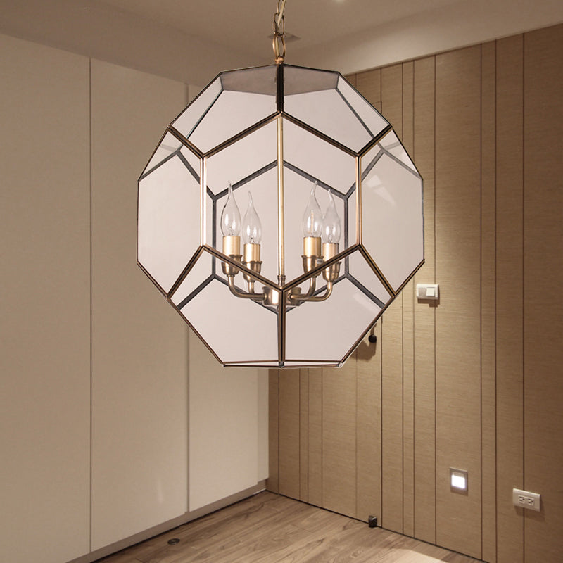 Hexagon Ceiling Chandelier Modernism Brown/ Clear Glass 4 Heads Hanging Light Fixture for Bedroom