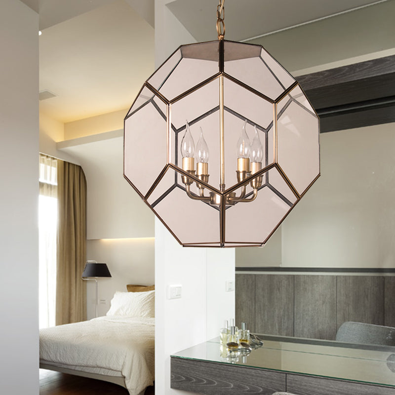Araña de techo hexágono modernismo marrón/ vidrio transparente 4 cabezas lámparas colgantes para dormitorio