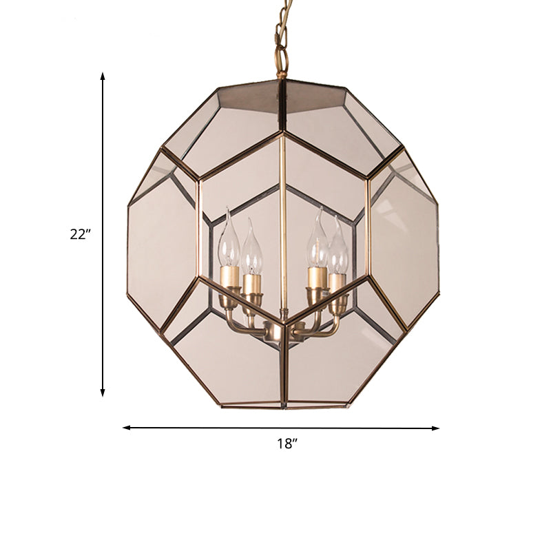 Hexagon Ceiling Chandelier Modernism Brown/ Clear Glass 4 Heads Hanging Light Fixture for Bedroom