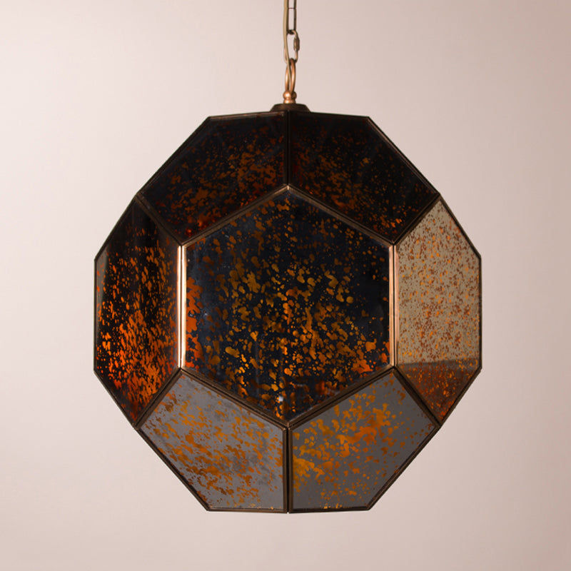 Hexagon Ceiling Chandelier Modernism Brown/ Clear Glass 4 Heads Hanging Light Fixture for Bedroom