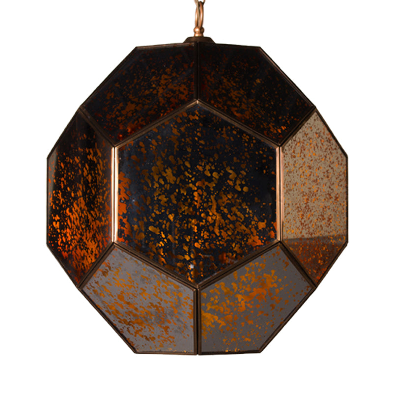 Hexagon Ceiling Chandelier Modernism Brown/ Clear Glass 4 Heads Hanging Light Fixture for Bedroom