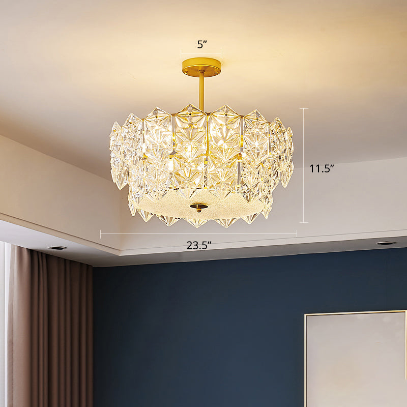 Living Room Ceiling Suspension Lamp Minimalist Gold Chandelier with Hexagonal Crystal Shade