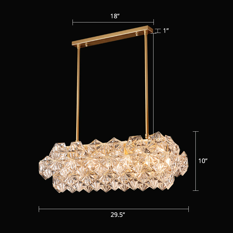 Living Room Ceiling Suspension Lamp Minimalist Gold Chandelier with Hexagonal Crystal Shade