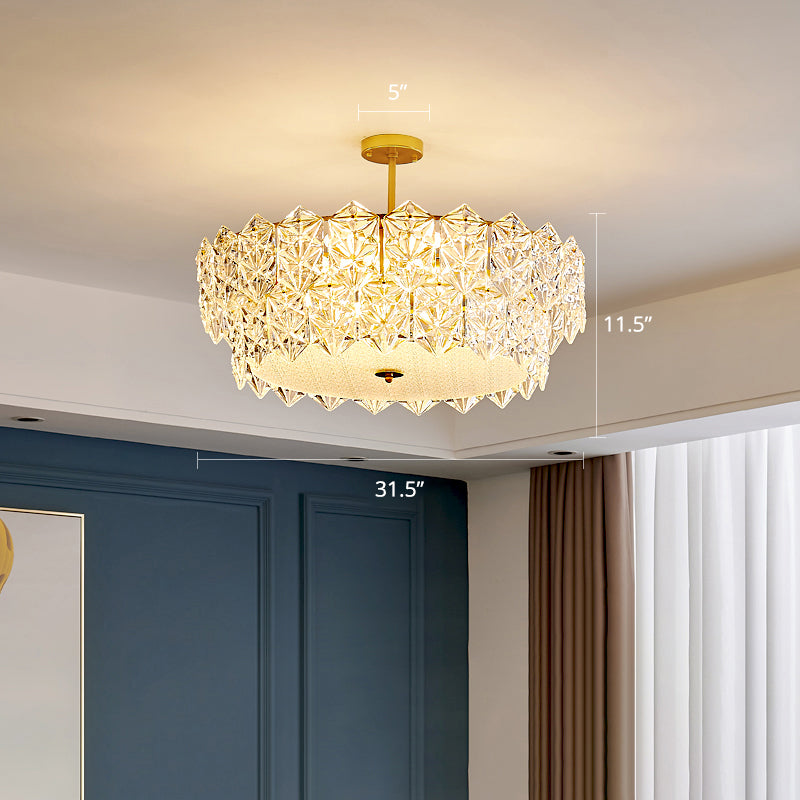 Living Room Ceiling Suspension Lamp Minimalist Gold Chandelier with Hexagonal Crystal Shade
