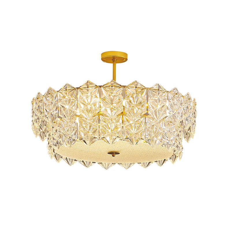 Living Room Ceiling Suspension Lamp Minimalist Gold Chandelier with Hexagonal Crystal Shade