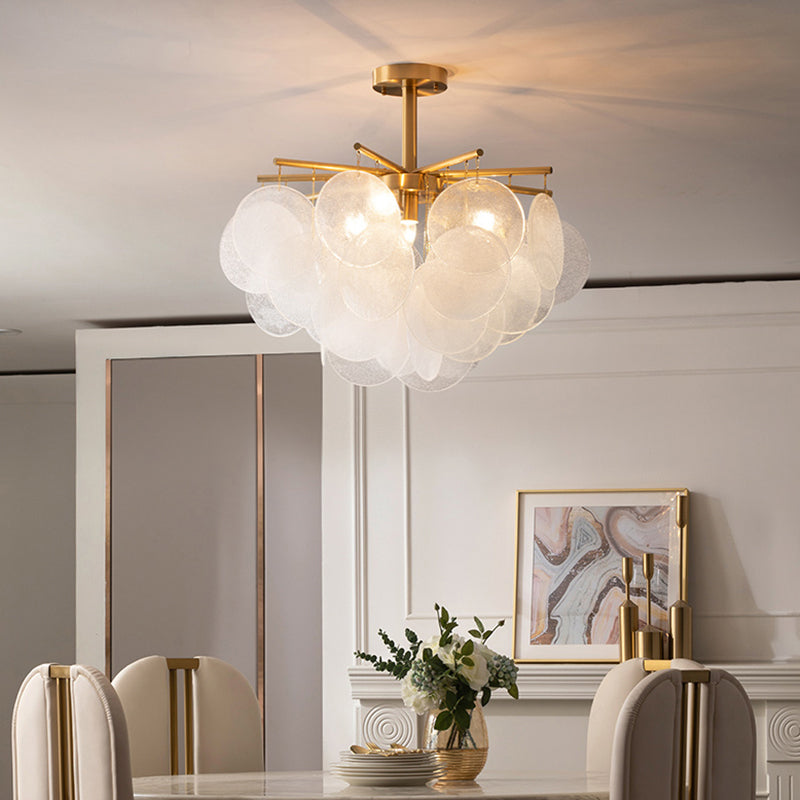 Seedy Glass Disc Ceiling Chandelier Modern Style Gold Finish Pendant Light for Dining Room